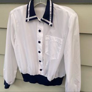 Vintage Sporty White Crop Top With Collar